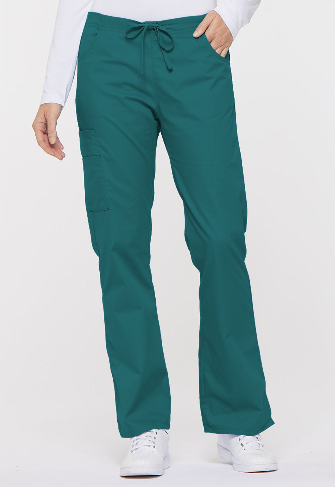 Women's Mid Rise Drawstring Cargo Pant - Teal Blue